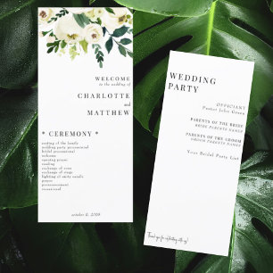 Elegant White Floral Wedding Program Menu