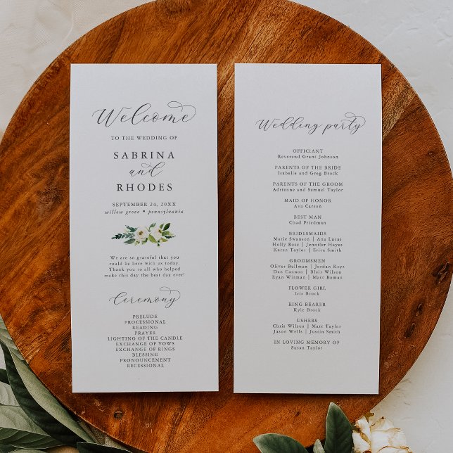 Elegant White Floral Wedding Program Programme (Creator Uploaded)
