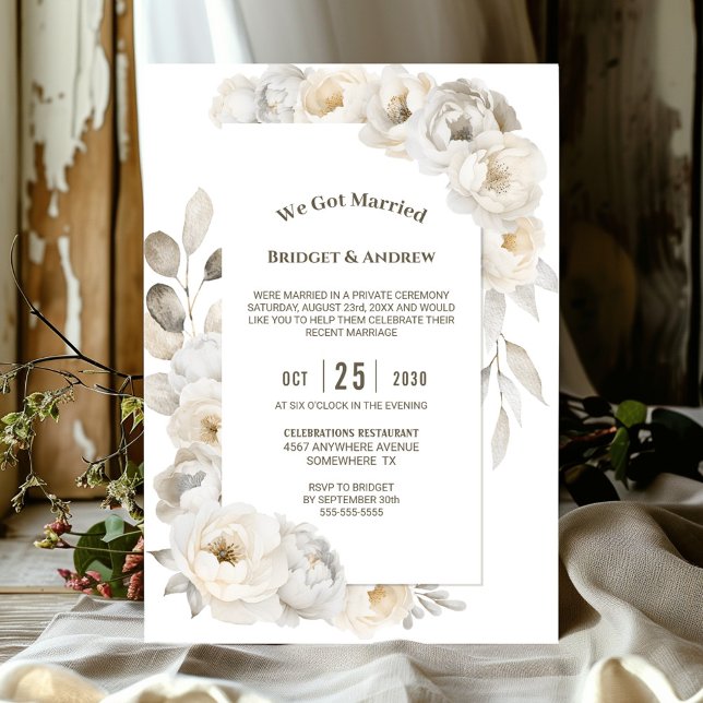 Elegant White Floral Wedding Reception Invitation (Creator Uploaded)