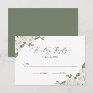 Elegant White Floral Wedding  RSVP Card