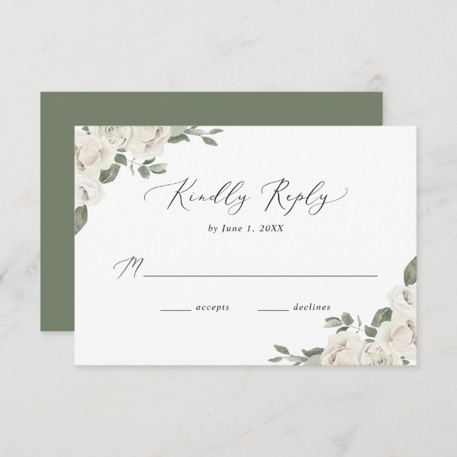 Elegant White Floral Wedding  RSVP Card (Front/Back)