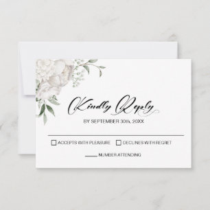 Elegant White Floral Wedding RSVP Card