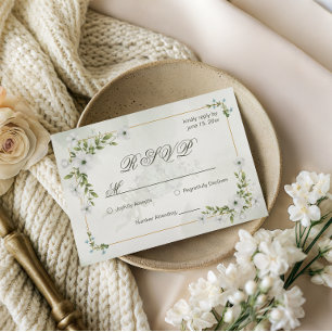 Elegant White Floral Wedding RSVP Card Guest Count