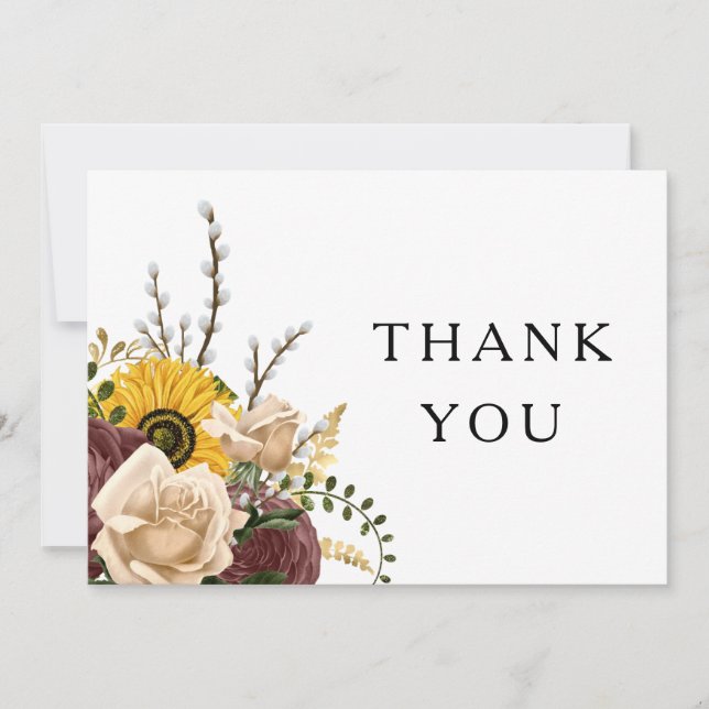  Elegant White Floral Wedding Thank You Card (Front)
