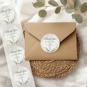 Elegant White Floral Wedding Thank You Sticker