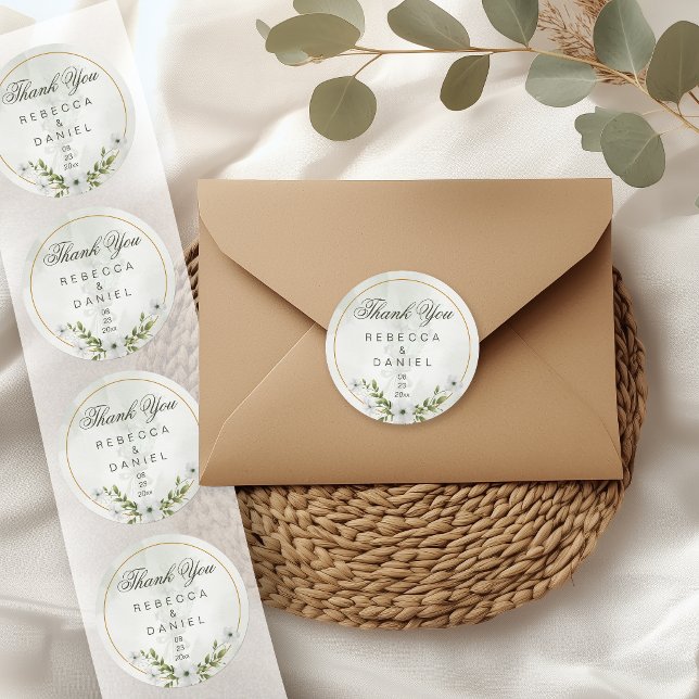 Elegant White Floral Wedding Thank You Sticker (Creator Uploaded)