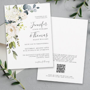 Elegant White Floral Wedding with QR code Invitation