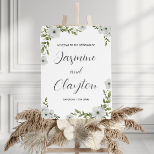 Elegant White Floral Welcome Wedding Sign Poster