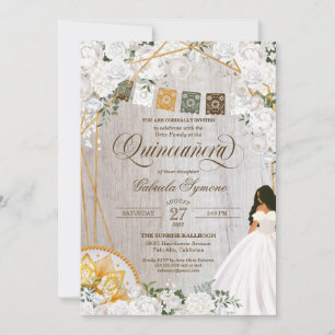 Elegant White Floral Western Charro Quinceanera Invitation