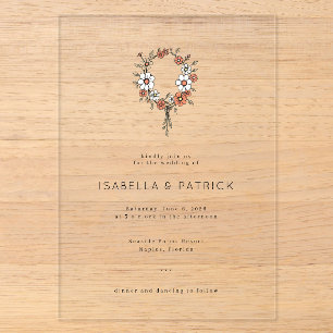 Elegant White Floral Wreath Acrylic Invitations