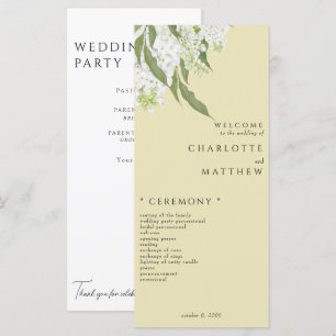 Elegant White Floral Yellow Wedding Program Menu