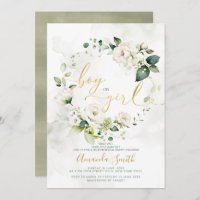 Elegant White Florals Gender Reveal Boy Or Girl