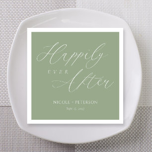 Elegant White Flourish Sage Green Wedding Napkin