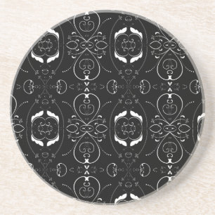 Elegant White Flourishes & Embellishments on Black Coaster