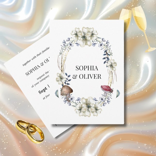 Elegant White Flower and Mushroom Wreath Wedding  Invitation (Creator Uploaded)