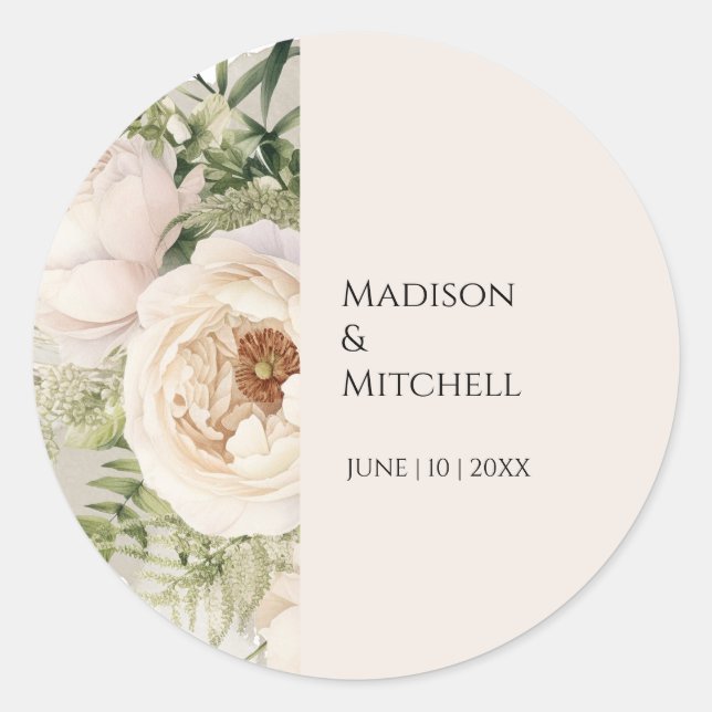 Elegant White Flower Bouquet Watercolor  Classic Round Sticker (Front)