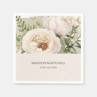 Elegant White Flower Bouquet Watercolor  Napkin