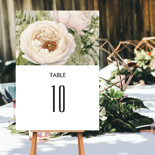 Elegant White Flower Bouquet Watercolor Table Number