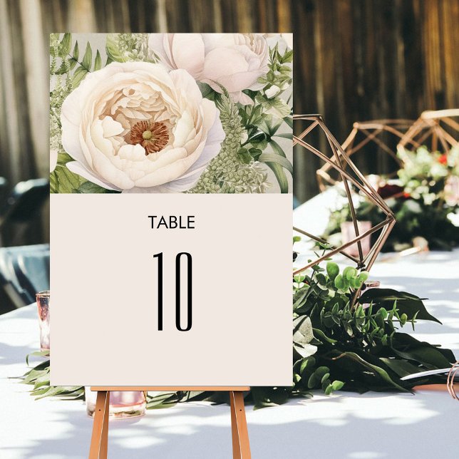 Elegant White Flower Bouquet Watercolor  Table Number (Creator Uploaded)