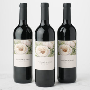 Elegant White Flower Bouquet Watercolor  Wine Label