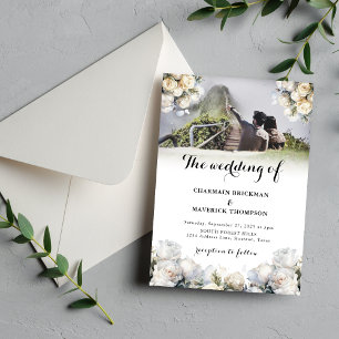 Elegant White Flower Bouquets Photo Wedding Invitation