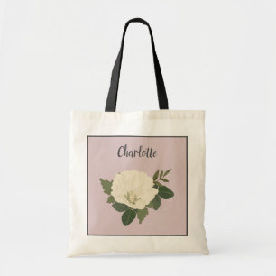 Elegant White Flower Custom Bridesmaid Name Tote Bag