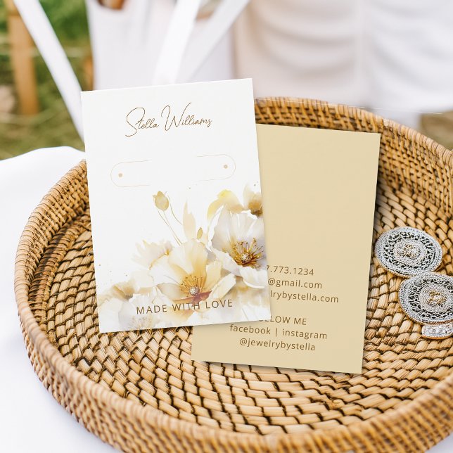 Elegant White Flower Hoop Earring Display Card (Elegant White Flower Hoop Earring Display Card)