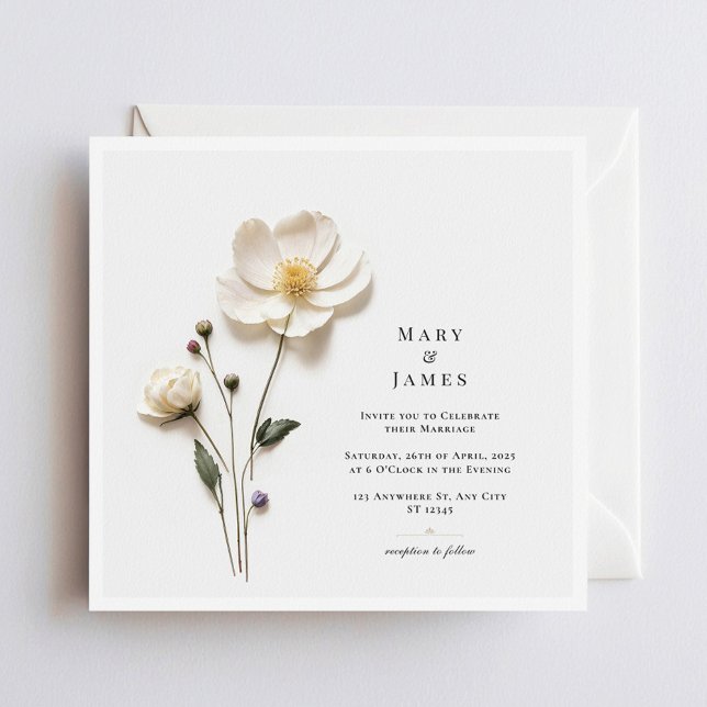 Elegant White Flower I Square Minimalist Wedding Thank You Card (Creator Uploaded)