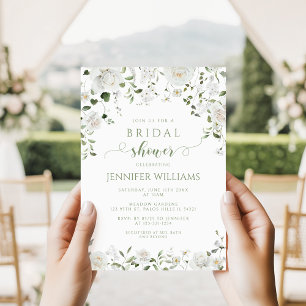 Elegant White Flower Lush Greenery Bridal Shower Invitation
