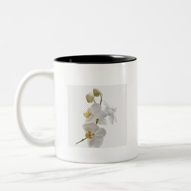 Elegant White Flower Mug – Chic Floral Cup (Left)