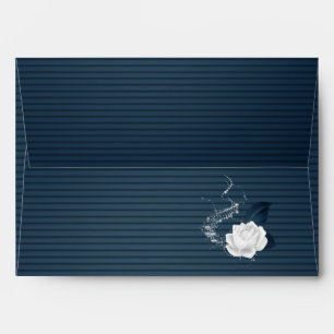 elegant white flower navy blue wedding envelope