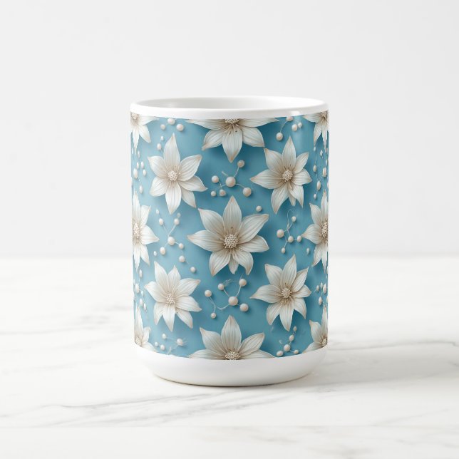 Elegant White Flower Pattern With Pearls Coffee Mug (Center)