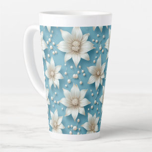 Elegant White Flower Pattern With Pearls Latte Mug