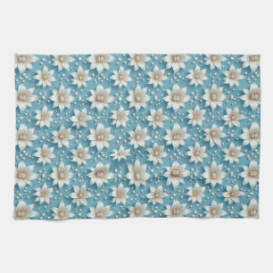 Elegant White Flower Pattern With Pearls Tea Towel