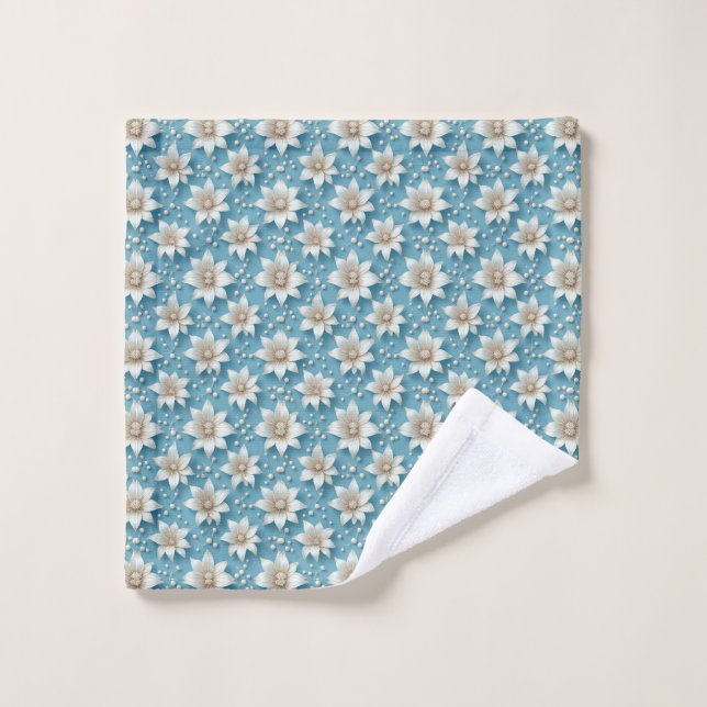 Elegant White Flower Pattern With Pearls Wash Cloth (Wash Cloth)