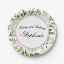 Elegant White Flowers 50th Birthday Paper Plate