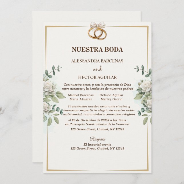 Elegant White Flowers and Greenery invitation (Front/Back)
