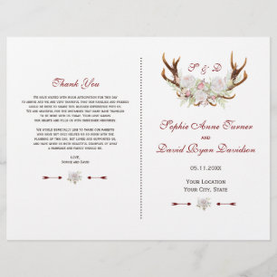 Elegant White Flowers Antlers Wedding Program