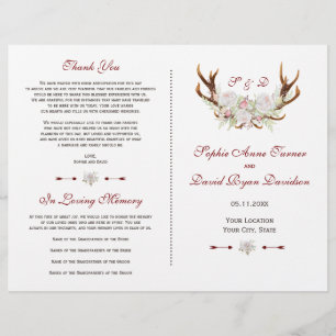 Elegant White Flowers Antlers Wedding Program