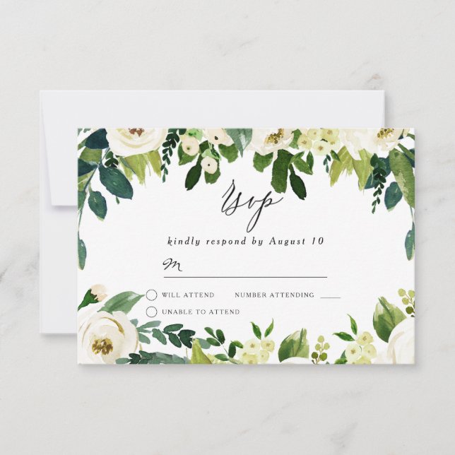 Elegant White Flowers Beautiful Spring Wedding RSVP Card (Front)