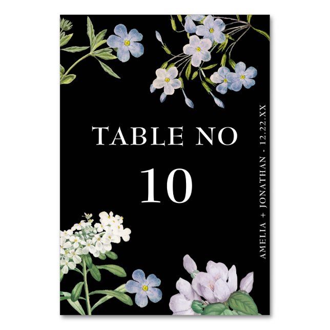 Elegant White Flowers Black Wedding  Table Number (Front)