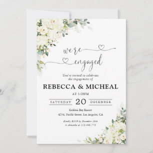 Elegant White Flowers Engagement Party Invitation