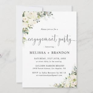 Elegant White Flowers Engagement Party Invitation
