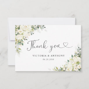 Elegant White Flowers Flat Thank You Card