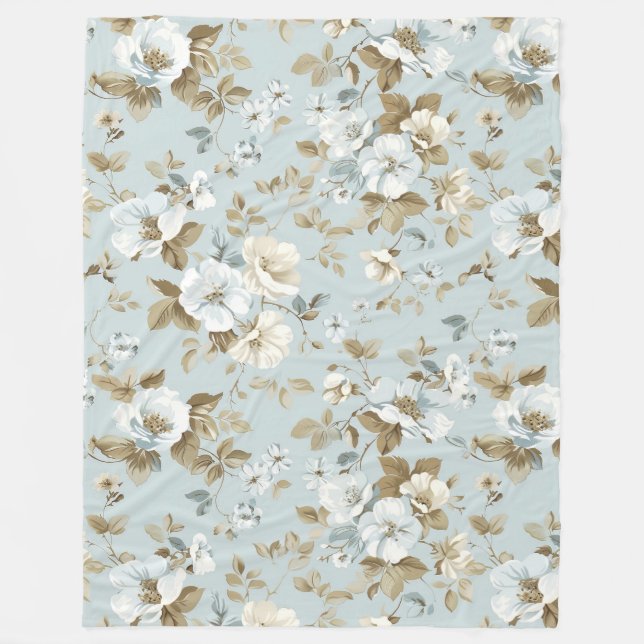Elegant White Flowers Fleece Blanket (Front)