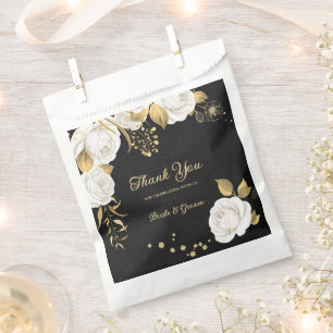 Elegant white flowers gold black wedding favour bags