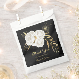 Elegant white flowers gold black wedding favour bags