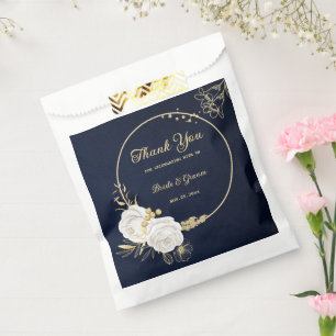 Elegant white flowers gold navy wedding favour bags