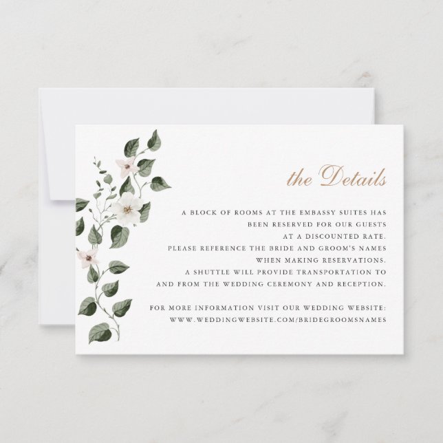 Elegant White Flowers Ivy Greenery Wedding Details Invitation (Front)