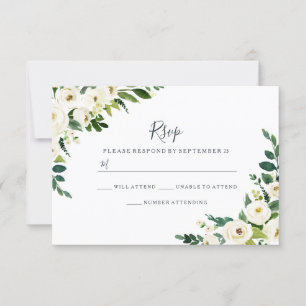 Elegant White Flowers Modern Wedding RSVP Card
